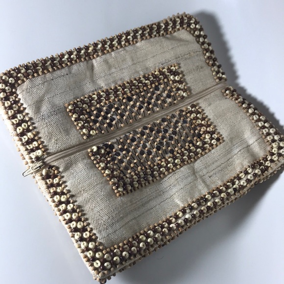 Vintage Moyna Wooden Beaded Boho Clutch Unique - Picture 2 of 8